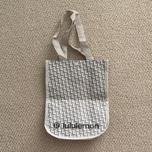 NEW Lululemon Small Reusable Tote Bag Tan Beige Pattern Snap Closure